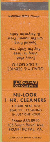 Matchbook Cover - Nu Look 1 Hour Cleaners Front Royal Vaorange
