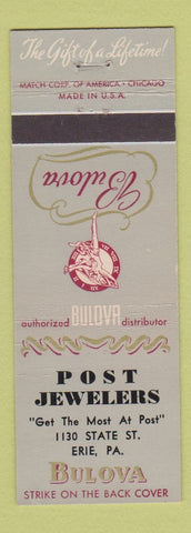 Matchbook Cover - Bulova Watches Post Jewelers Erie PA