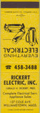 Matchbook Cover - Rickert Electric Williamstown MA yellow