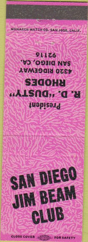 Matchbook Cover - San Diego Jim Beam Club San Diego CA pink