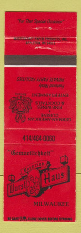 Matchbook Cover - Bavarian Wurst Haus Milwaukee WI