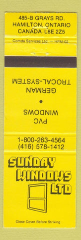 Matchbook Cover - Sunday Windows Ltd Hamilton ON