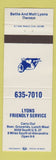 Matchbook Cover - Lyons Friendly Service Alexandria KY