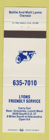 Matchbook Cover - Lyons Friendly Service Alexandria KY