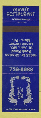 Matchbook Cover - Ming's Restaurant St Ann MO Chinese