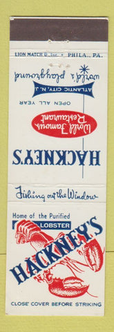Matchbook Cover - Hackney's Restaurant Atlantic City NJ