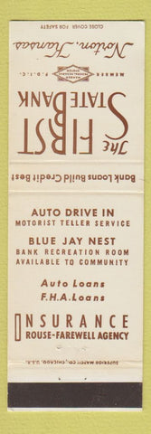 Matchbook Cover - First State Bank Norton KS Insurance Rouse Farewell