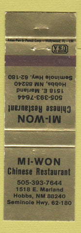 Matchbook Cover - Mi Won Chinese Restaurant Hobbs NM WEAR