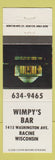 Matchbook Cover - Wimpy's Bar Racine WI