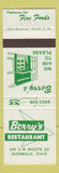 Matchbook Cover - Berry's Restaurant Norwalk OH
