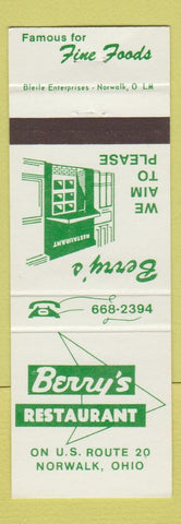 Matchbook Cover - Berry's Restaurant Norwalk OH