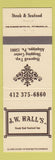 Matchbook Cover - JW Hall's Steak Seafood Inn Aliquippa PA