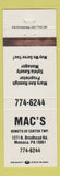 Matchbook Cover - Mac's Donuts Monaca PA