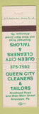 Matchbook Cover - Queen City Cleaners Tailors Aliquippa PA