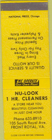 Matchbook Cover - Nu Look 1 Hour Cleaners Front Royal VA yellow