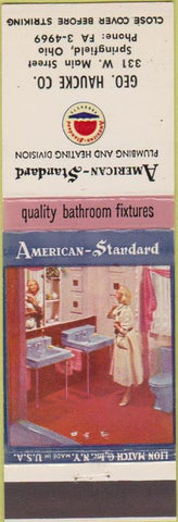 Matchbook Cover - American Standard pluming heating Springfield OH
