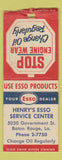Matchbook Cover - Esso oil gas Henry's Baton Rouge LA BOBTAIL