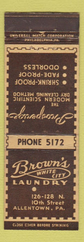 Matchbook Cover - Brown's White City Laundry Allentown PA