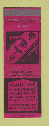 Matchbook Cover - Main Line Hardware Bala Cynwyd PA