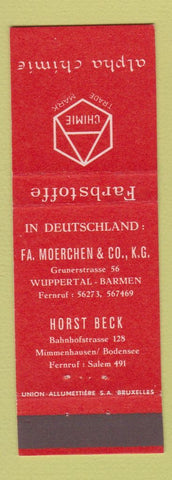 Matchbook Cover - Fabstoffe Alpha Chimie Germany Barmen Bodensee