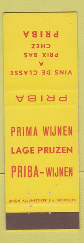 Matchbook Cover - Priba Prima Wijnen Belgium Wine