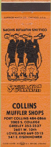 Matchbook Cover - Collins Muffler Shops Loveland Greeley CO orange