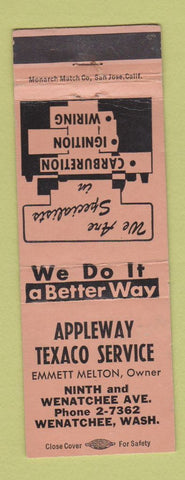 Matchbook Cover - Appleway Texaco oil gas Wenatchee WA WEAR