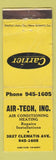 Matchbook Cover - Carrier Heating Air Conditioning Air Tech WORN