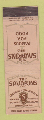 Matchbook Cover - Savarins Restaurants Washington DC