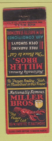 Matchbook Cover - Miller Bros Restaurant Baltimore MD WEAR