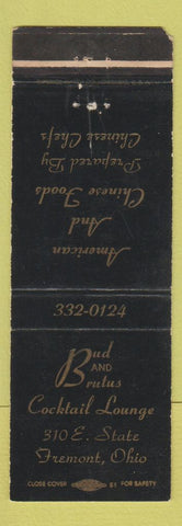 Matchbook Cover - Bud and Brutus Cocktail Lounge Fremont OH WORN