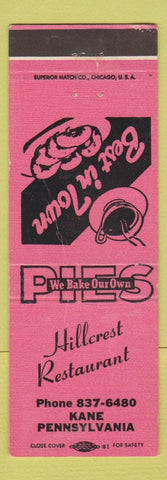 Matchbook Cover - Hillcrest Restaurant Kane PA WORN