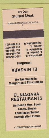 Matchbook Cover - El Niagara Mexican Restaurants Woodstock East Dundee Aurora IL