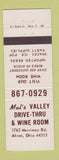 Matchbook Cover - Mal's Valley Drive Thru Liquors Akron OH