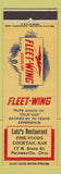 Matchbook Cover - Fleet Wing oil gas Lutz's Restaurant Painesville OH