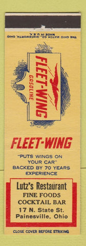 Matchbook Cover - Fleet Wing oil gas Lutz's Restaurant Painesville OH