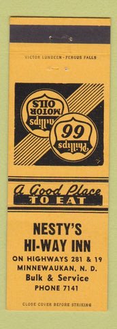 Matchbook Cover - Phillips 66 oil gas Nesty's Hi Way Inn Minnewaukan ND