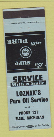 Matchbook Cover - Loznak's Pure oil gas Elsie MI