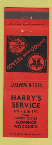 Matchbook Cover - Harry's Texaco oil gas Florence WI