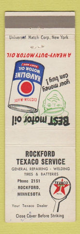 Matchbook Cover - Rockford Texaco oil gas Rockford MN