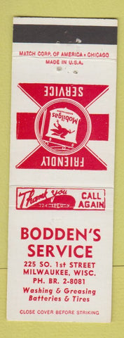 Matchbook Cover - Bodden's Mobil oil gas Milwaukee WI
