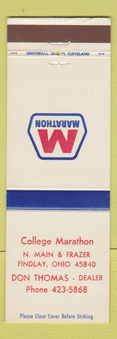 Matchbook Cover - Marathon oil gas College Findlay OH