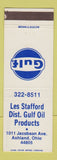Matchbook Cover - Gulf oil gas Les Stafford Ashland OH