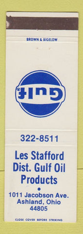 Matchbook Cover - Gulf oil gas Les Stafford Ashland OH