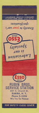 Matchbook Cover - Esso oil gas Rubin Bros Elmira NY