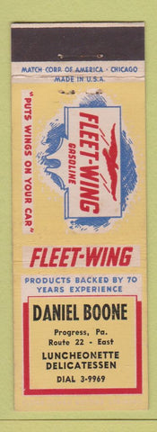 Matchbook Cover - Fleet Wing oil gas Daniel Boone Deli Progress PA