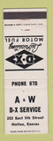 Matchbook Cover - A&W DX oil gas Holton KS