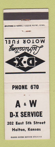 Matchbook Cover - A&W DX oil gas Holton KS