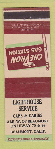 Matchbook Cover - Lighthouse Chevron oil gas Beaumont CA Cafe Cbins