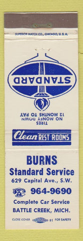 Matchbook Cover - Burns Standard oil gas Battle Creek MI